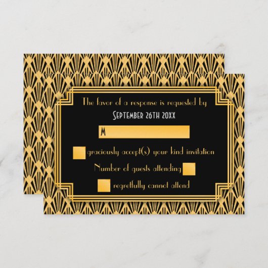 Art Deco geometrische diamanten patroon bruiloft R RSVP Kaartje (Voorkant / Achterkant)