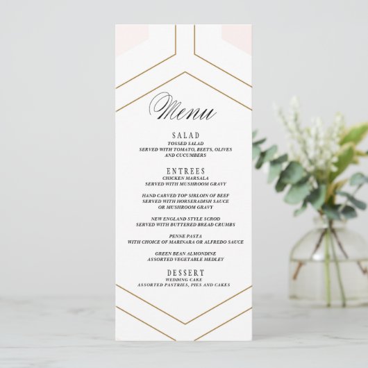 Art Deco Geometrische Diamond Bruiloft Menu Kaart (Staand voorkant)