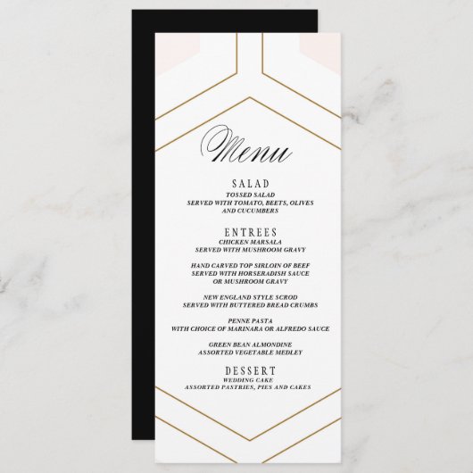Art Deco Geometrische Diamond Bruiloft Menu Kaart (Voorkant / Achterkant)