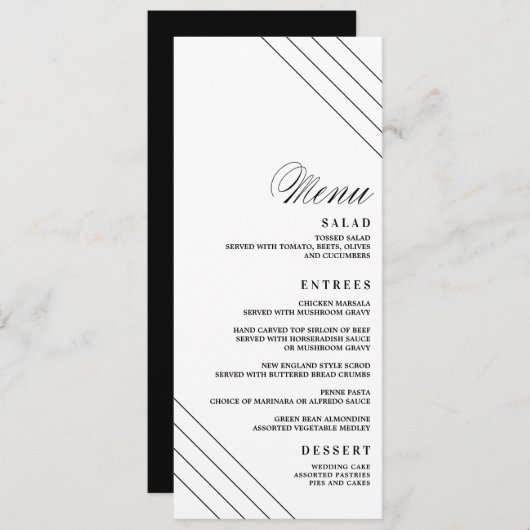 Art Deco Geometrische Diamond Bruiloft Menu Kaart (Voorkant / Achterkant)