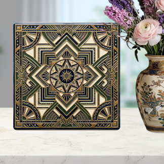 Art Deco Geometrische Gouden Groene Blauwe Keramis Tegeltje