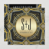 Art Deco Geometrische Gouden Uitnodigingen voor Ee (Voorkant / Achterkant)