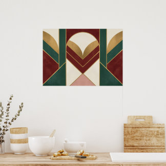 Art Deco geometrische groene gouden Chevron Poster