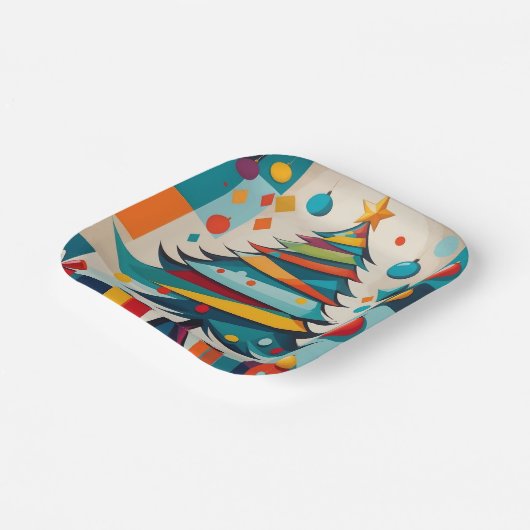 Art Deco Geometrische Joyful Kerstboom met Gift Papieren Bordje (Gebogen)