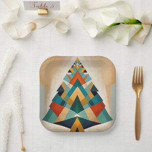 Art Deco Geometrische Kerst Driehoek Takken Papieren Bordje