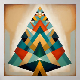 Art Deco Geometrische Kerst Driehoek Takken Poster