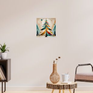 Art Deco Geometrische Kerst Gevederde Takken Poster