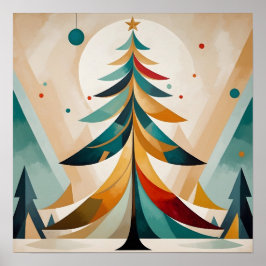 Art Deco Geometrische Kerst Gevederde Takken Poster