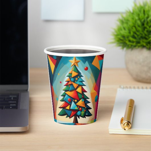 Art Deco geometrische kerstboom driehoek hemel Papieren Bekers (Insitu)