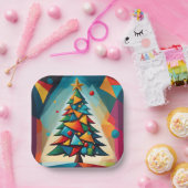 Art Deco geometrische kerstboom driehoek hemel Papieren Bordje (Feest)