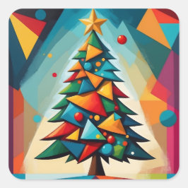 Art Deco geometrische kerstboom driehoek hemel Vierkante Sticker