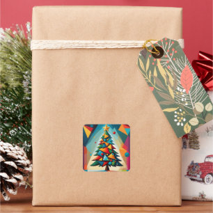 Art Deco geometrische kerstboom driehoek hemel Vierkante Sticker