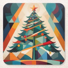 Art Deco Geometrische Kerstboom Driehoek Kartonnen Onderzetters
