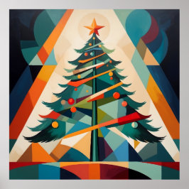 Art Deco Geometrische Kerstboom Driehoek Poster