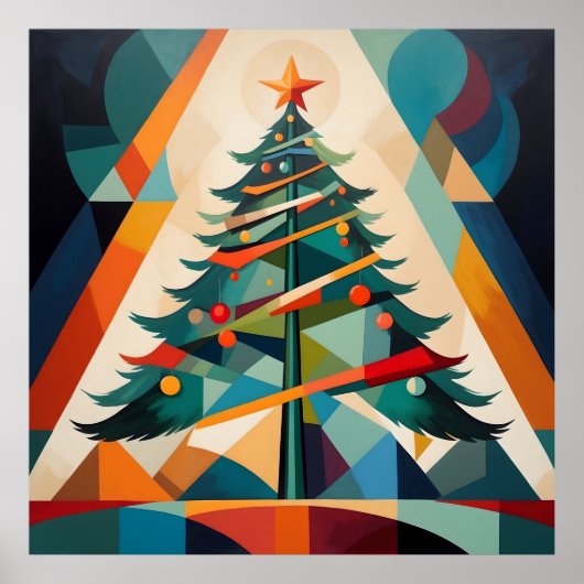 Art Deco Geometrische Kerstboom Driehoek Poster (Voorkant)