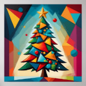 Art Deco Geometrische Kerstboom Meerdere Driehoeke Poster (Voorkant)