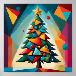 Art Deco Geometrische Kerstboom Meerdere Driehoeke Poster