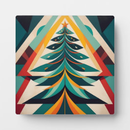 Art Deco Geometrische Kerstmis Groene Takken Fotoplaat