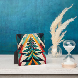 Art Deco Geometrische Kerstmis Groene Takken Fotoplaat