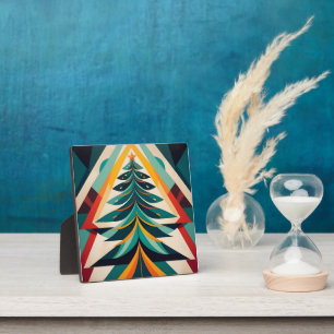 Art Deco Geometrische Kerstmis Groene Takken Fotoplaat