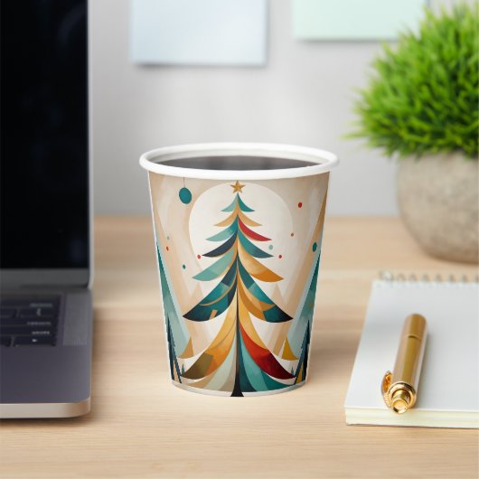 Art Deco geometrische kerstveren vertakkingen Papieren Bekers (Insitu)