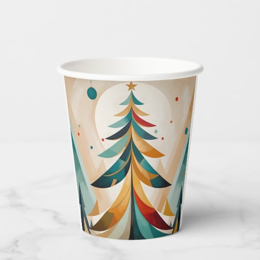 Art Deco geometrische kerstveren vertakkingen Papieren Bekers (Achterkant)