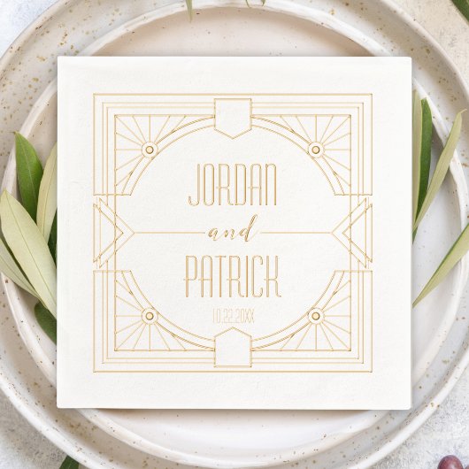 Art Deco Geometrische Paar Naam Aangepaste bruilof Folie Servetten