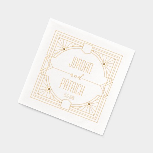 Art Deco Geometrische Paar Naam Aangepaste bruilof Folie Servetten (Links)