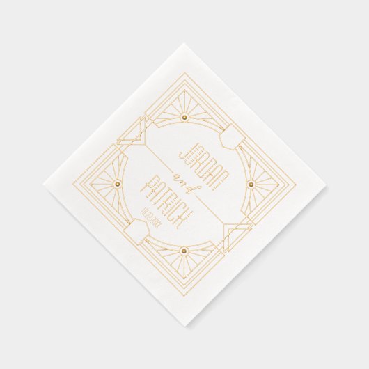 Art Deco Geometrische Paar Naam Aangepaste bruilof Folie Servetten (Rechts)