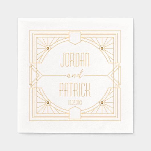 Art Deco Geometrische Paar Naam Aangepaste bruilof Folie Servetten (Voorkant)