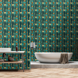 Art Deco geometrische pijlen, goud en turquoise Behang