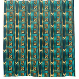Art Deco geometrische pijlen, goud en turquoise Douchegordijn