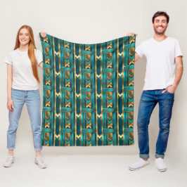 Art Deco geometrische pijlen, goud en turquoise Fleece Deken