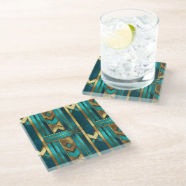 Art Deco geometrische pijlen, goud en turquoise Glazen Onderzetter