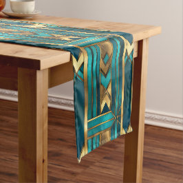 Art Deco geometrische pijlen, goud en turquoise Korte Tafelloper