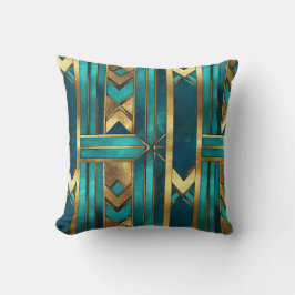 Art Deco geometrische pijlen, goud en turquoise Kussen