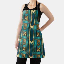 Art Deco geometrische pijlen, goud en turquoise Schort