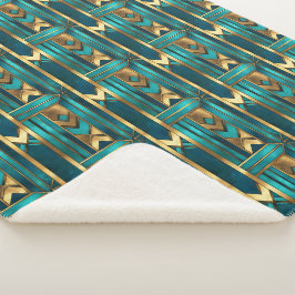 Art Deco geometrische pijlen, goud en turquoise Sherpa Deken
