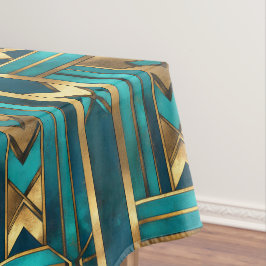 Art Deco geometrische pijlen, goud en turquoise Tafelkleed