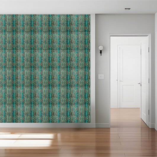 Art Deco Geometrische Tegel in Blauwgroen en Goud Tegeltje