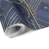 Art Deco geometrische uplift - Blauw Cadeaupapier (Rol Hoek)