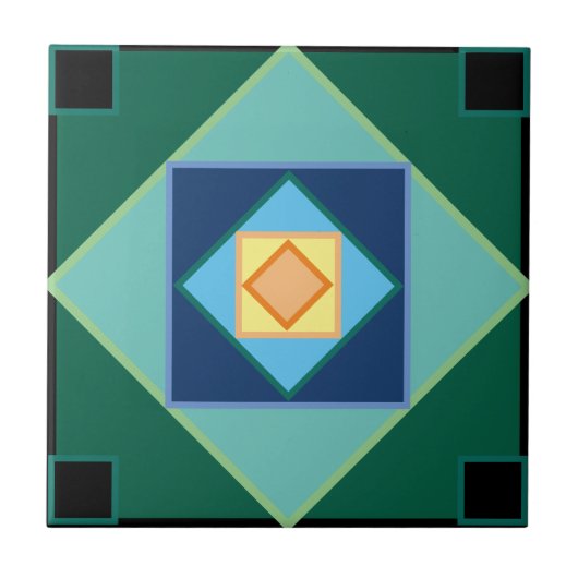 Art Deco geometrische vierkanten Tegeltje (Voorkant)