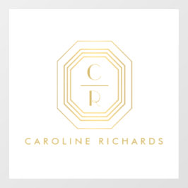 Art Deco Gestapeld Monogram Logo Goud/Wit Raamsticker