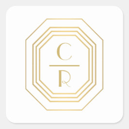 Art Deco Gestapeld monogram Logo goud/wit Vierkante Sticker