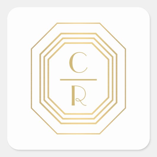 Art Deco Gestapeld monogram Logo goud/wit Vierkante Sticker (Voorkant)