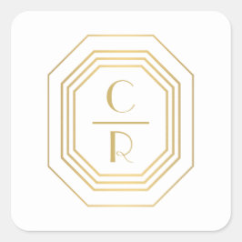 Art Deco Gestapeld monogram Logo goud/wit Vierkante Sticker