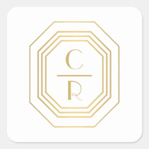 Art Deco Gestapeld monogram Logo goud/wit Vierkante Sticker