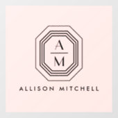 Art Deco Gestapeld Monogram Logo op Roze Raamsticker (Vel)