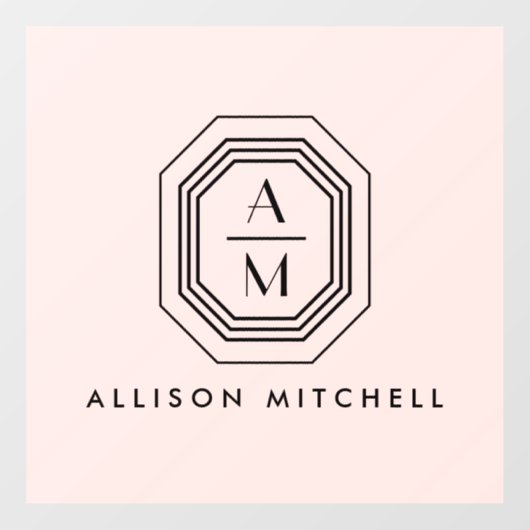 Art Deco Gestapeld Monogram Logo op Roze Raamsticker (Vel)