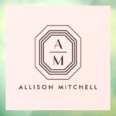 Art Deco Gestapeld Monogram Logo op Roze Raamsticker (Vel 3)